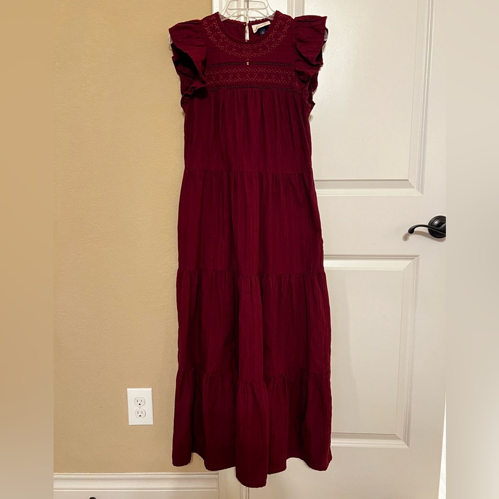 Universal Thread maroon flutter sleeve maxi dress lace detail spring summer Sz S